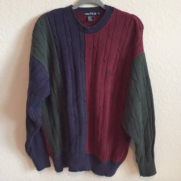 Vintage Sweaters - •90s Vintage• Colorblock Nautica Knit Sweater